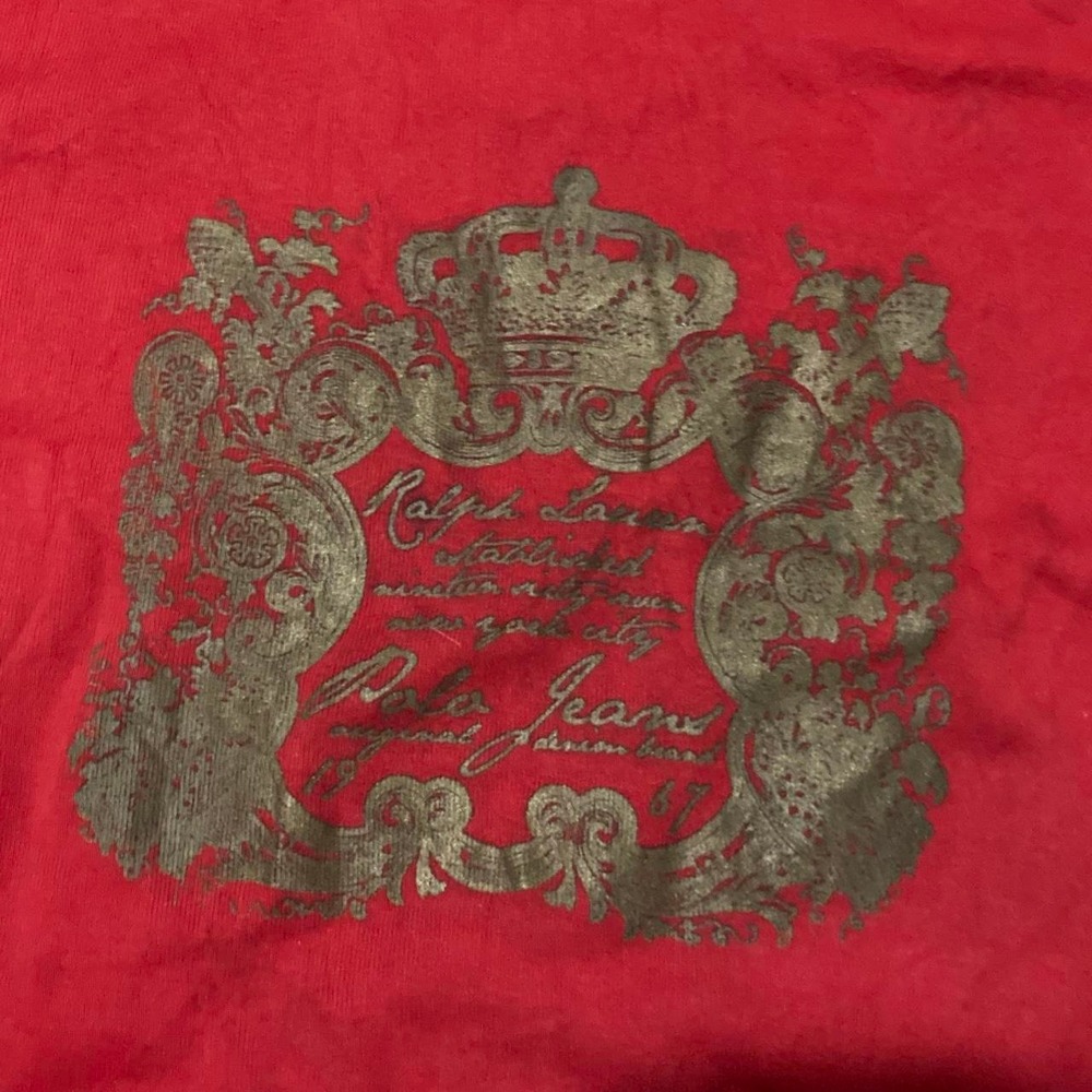 Polo jeans co Y2K style crest long sleeve tee red gold Women's M/18